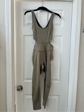 Free People Olive Green Cutout One-Piece Jumpsuit